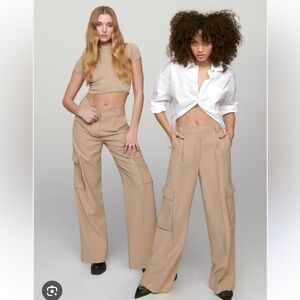 Dynamite Wide Leg Cargo Pants in Beige
